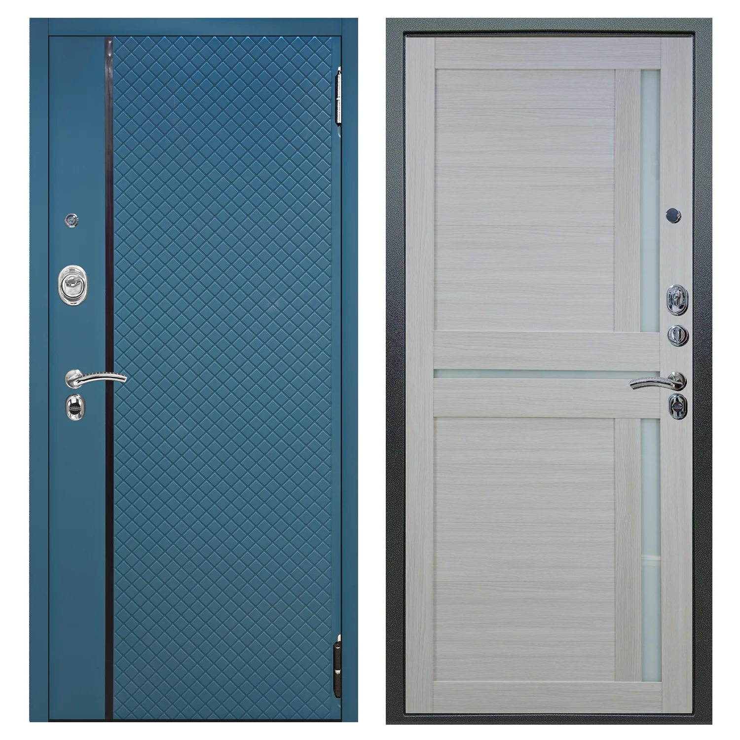 Входная дверь Аlex Doors Рина бирюза софт\ Мирра белая лиственница
