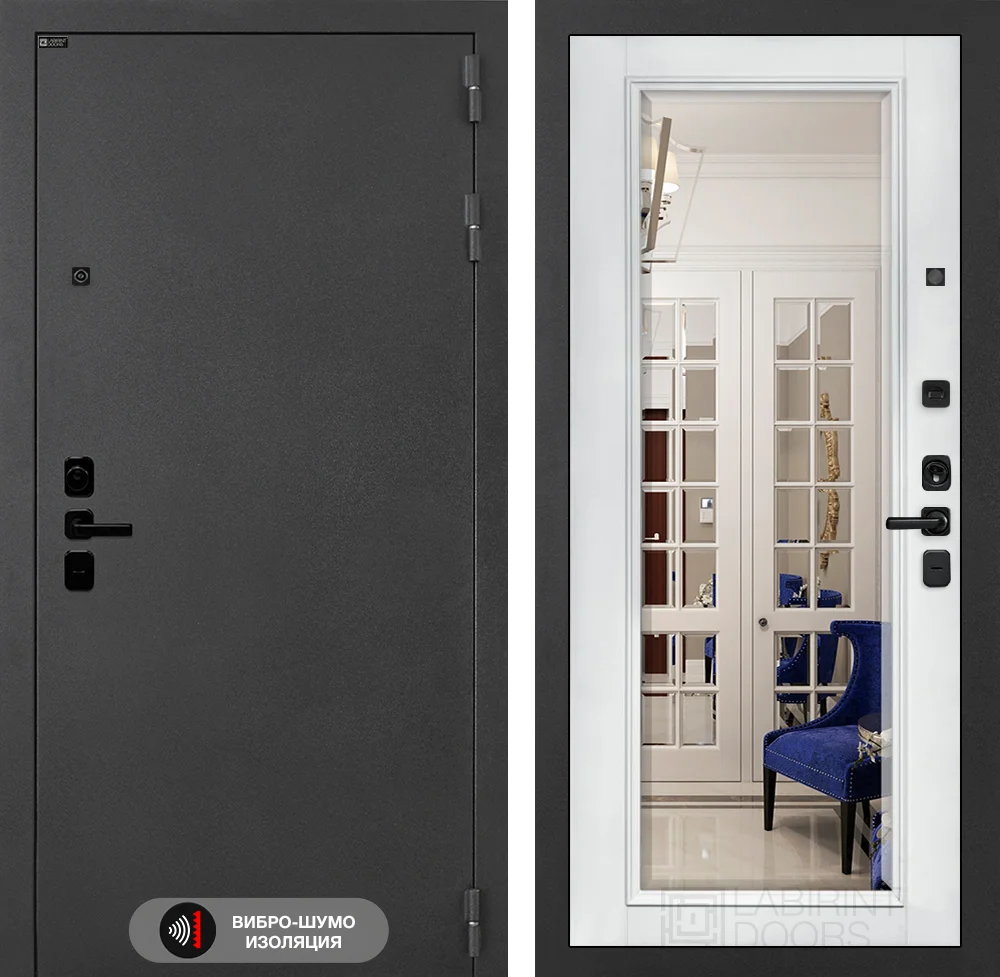 Входная дверь Соналаб с зеркалом Фацет - Белый софт