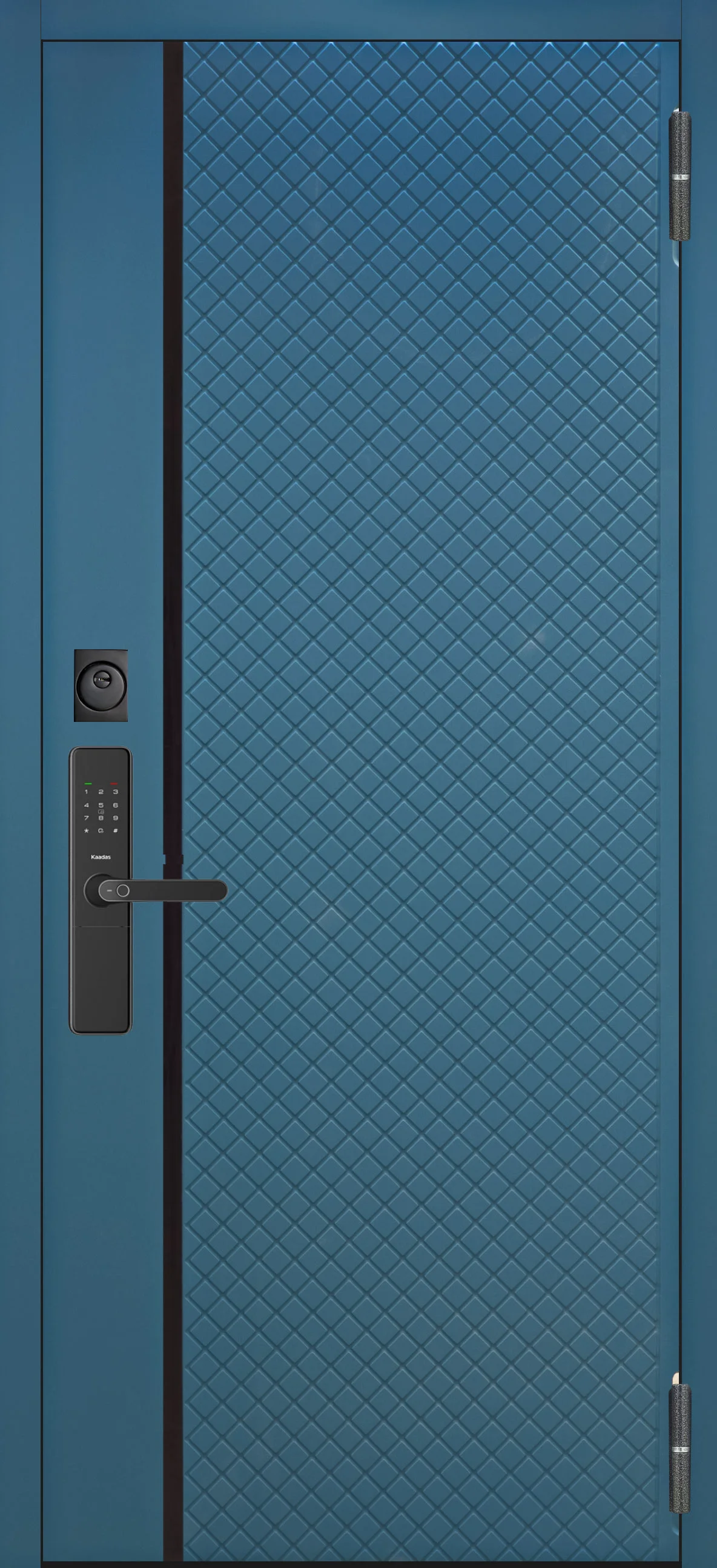 Входные двери Alex Doors Electronik Рина Бирюза софт / Тревор Белый софт